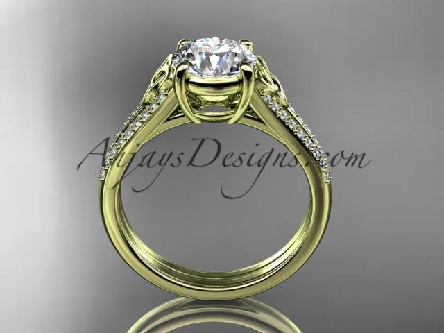 14kt yellow gold celtic trinity knot engagement ring ,diamond wedding ring with a "Forever One" Moissanite center stone CT7108 - AnjaysDesigns