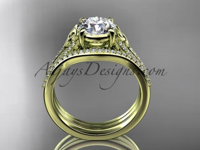 14kt yellow gold celtic trinity knot engagement ring ,diamond wedding ring, engagment set with a "Forever One" Moissanite center stone CT7108S - AnjaysDesigns