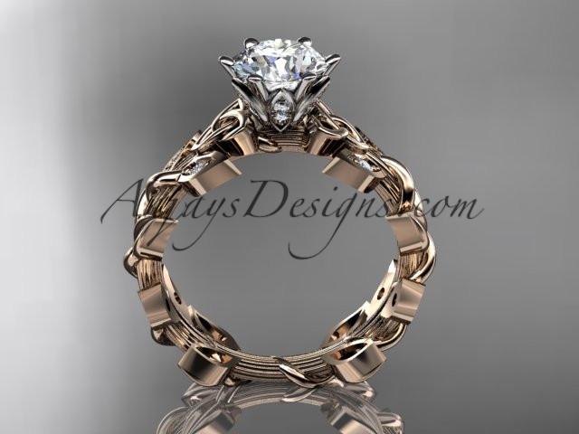 14kt rose gold diamond celtic trinity knot wedding ring,bridal ring with a "Forever One" Moissanite center stone CT7124 - AnjaysDesigns