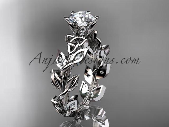 platinum diamond celtic trinity knot wedding ring, bridal ring with a "Forever One" Moissanite center stone CT7124 - AnjaysDesigns
