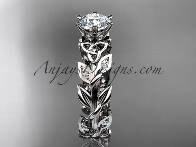 platinum diamond celtic trinity knot wedding ring, bridal ring with a "Forever One" Moissanite center stone CT7124 - AnjaysDesigns