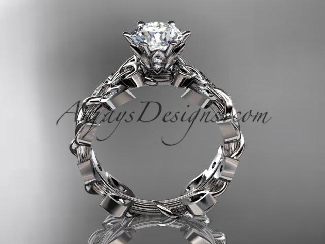 platinum diamond celtic trinity knot wedding ring, bridal ring with a "Forever One" Moissanite center stone CT7124 - AnjaysDesigns