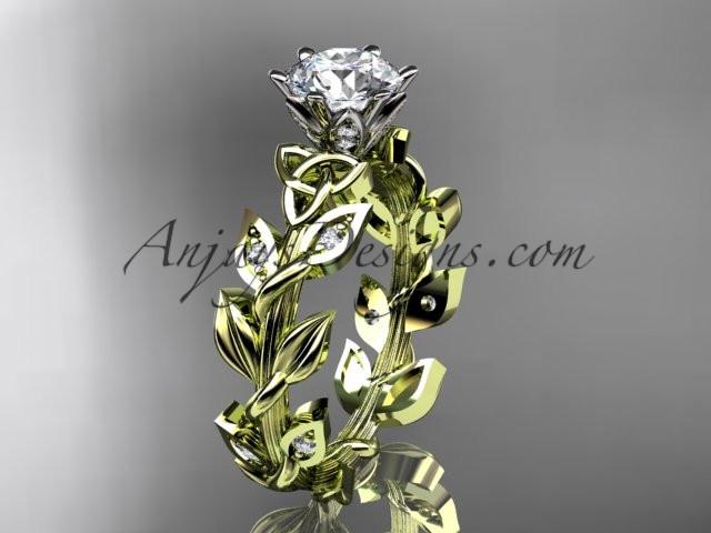 14kt yellow gold diamond celtic trinity knot wedding ring, bridal ring CT7124 - AnjaysDesigns