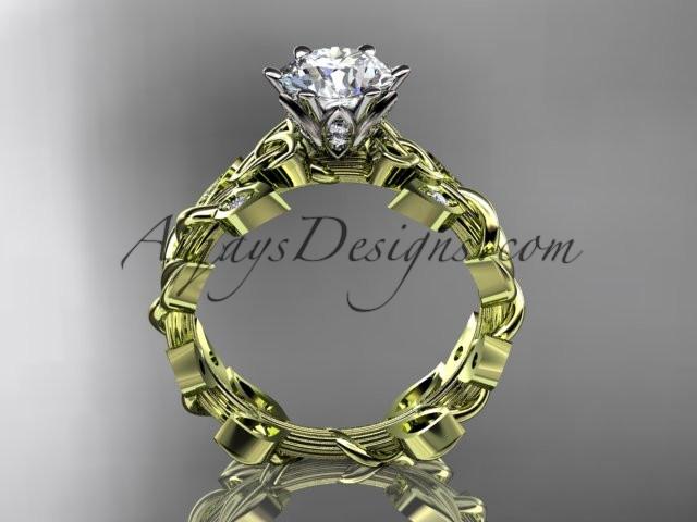 14kt yellow gold diamond celtic trinity knot wedding ring, bridal ring with a "Forever One" Moissanite center stone CT7124 - AnjaysDesigns