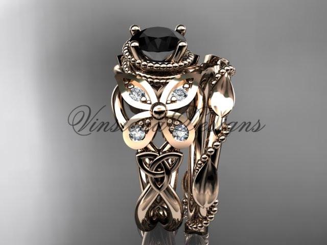 14kt rose gold diamond celtic, Enhanced Black Diamond engagement set CT7136S