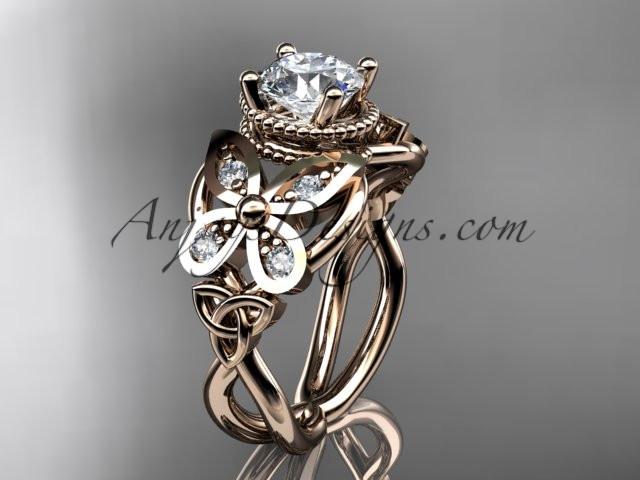 14kt rose gold diamond celtic trinity knot wedding ring,butterfly engagement ring with a "Forever One" Moissanite center stone CT7136 - AnjaysDesigns