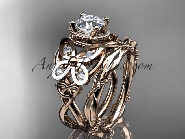 14kt rose gold diamond celtic trinity knot wedding ring, butterfly engagement set CT7136S - AnjaysDesigns