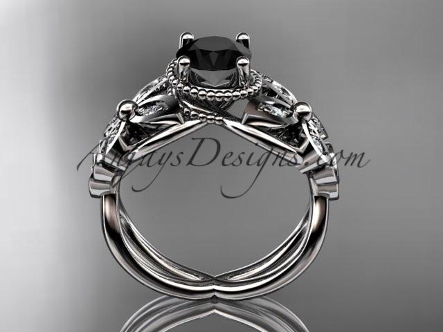 14kt white gold diamond celtic trinity knot wedding ring,butterfly engagement ring with a Black Diamond center stone CT7136 - AnjaysDesigns