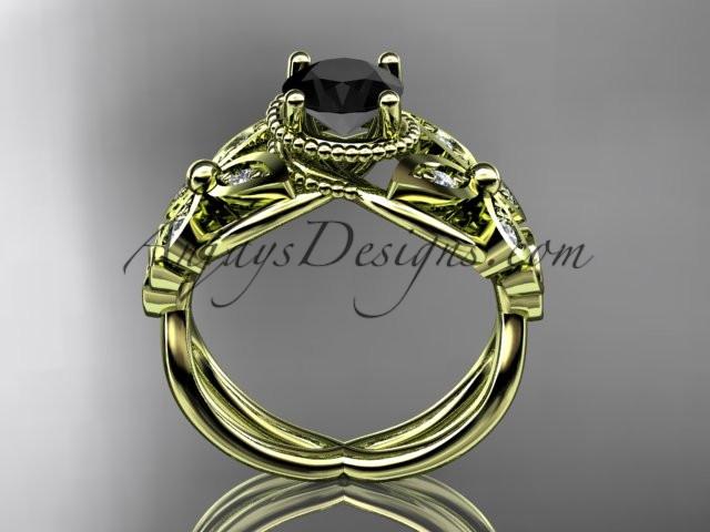 14kt yellow gold diamond celtic trinity knot wedding ring,butterfly engagement ring with a Black Diamond center stone CT7136 - AnjaysDesigns