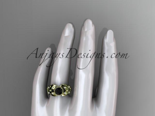 14kt yellow gold diamond celtic trinity knot wedding ring,butterfly engagement ring with a Black Diamond center stone CT7136 - AnjaysDesigns
