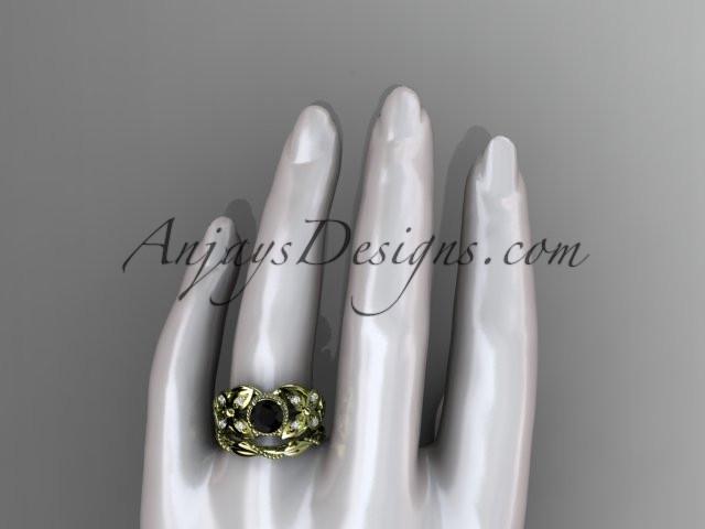 14kt yellow gold diamond celtic trinity knot wedding ring, butterfly engagement set with a Black Diamond center stone CT7136S - AnjaysDesigns