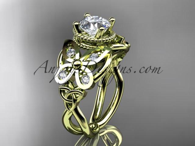 14kt yellow gold diamond celtic trinity knot wedding ring,butterfly engagement ring with a "Forever One" Moissanite center stone CT7136 - AnjaysDesigns