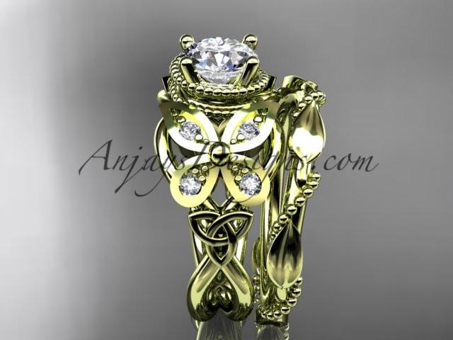 14kt yellow gold diamond celtic trinity knot wedding ring, butterfly engagement set CT7136S - AnjaysDesigns