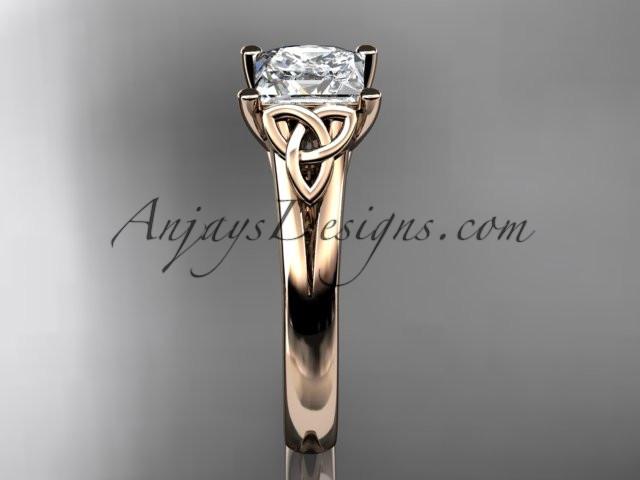 14kt rose gold celtic trinity knot wedding ring, engagement ring with a Princess cut "Forever One" Moissanite center stone CT7143 - AnjaysDesigns
