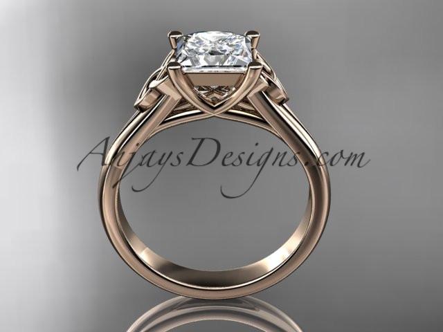 14kt rose gold celtic trinity knot wedding ring, engagement ring with a Princess cut "Forever One" Moissanite center stone CT7143 - AnjaysDesigns