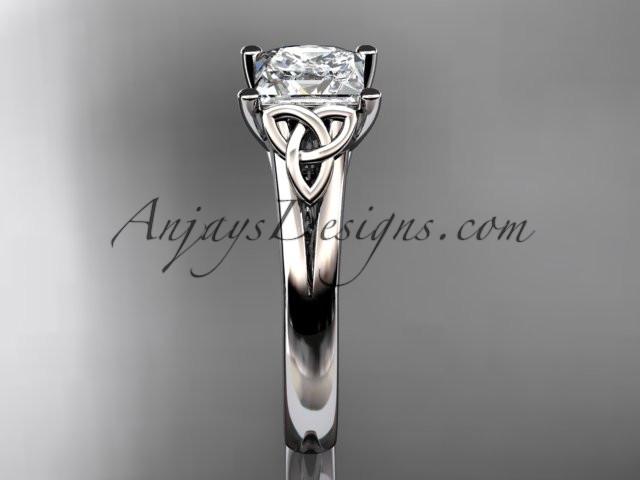 14kt white gold celtic trinity knot wedding ring, engagement ring with a Princess cut "Forever One" Moissanite center stone CT7143 - AnjaysDesigns