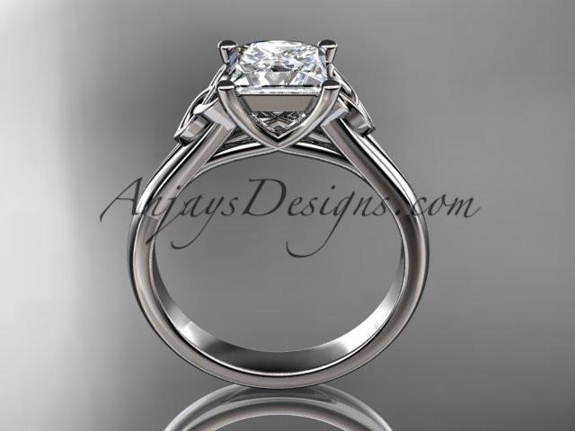 14kt white gold celtic trinity knot wedding ring, engagement ring with a Princess cut "Forever One" Moissanite center stone CT7143 - AnjaysDesigns