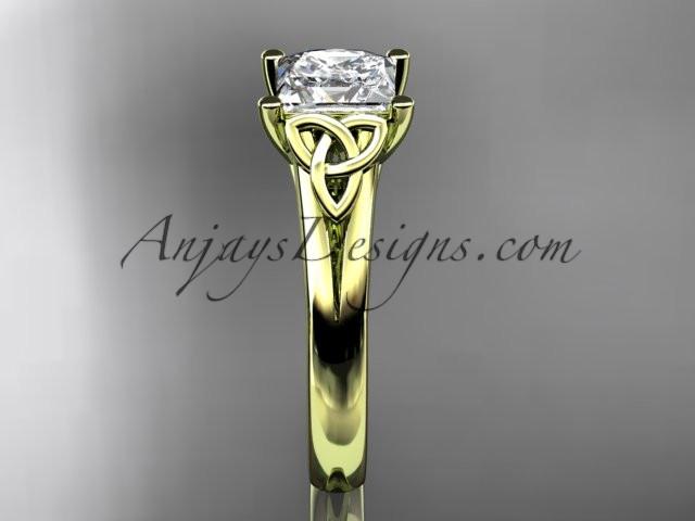 14kt yellow gold celtic trinity knot wedding ring, engagement ring with a Princess cut "Forever One" Moissanite center stone CT7143 - AnjaysDesigns