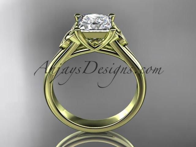 14kt yellow gold celtic trinity knot wedding ring, engagement ring with a Princess cut "Forever One" Moissanite center stone CT7143 - AnjaysDesigns
