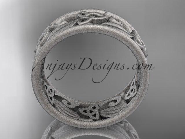 platinum celtic trinity knot wedding band, matte finish wedding band, engagement ring CT7150G - AnjaysDesigns