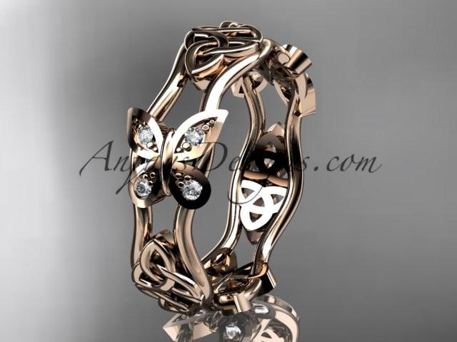 14kt rose gold diamond celtic trinity knot wedding band, butterfly engagement ring CT7153BA - AnjaysDesigns