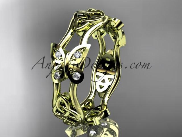 14kt yellow gold diamond celtic trinity knot wedding band, butterfly engagement ring CT7153BA - AnjaysDesigns