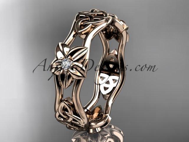 14kt rose gold diamond celtic trinity knot wedding band, flower engagement ring CT7153B - AnjaysDesigns