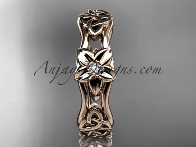14kt rose gold diamond celtic trinity knot wedding band, flower engagement ring CT7153B - AnjaysDesigns
