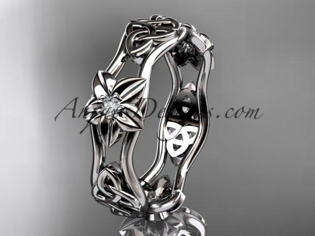 platinum diamond celtic trinity knot wedding band, flower engagement ring CT7153B - AnjaysDesigns