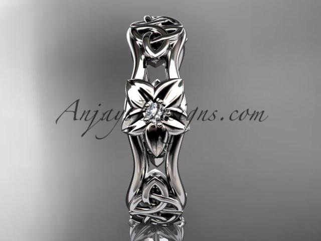 platinum diamond celtic trinity knot wedding band, flower engagement ring CT7153B - AnjaysDesigns