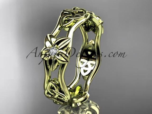 14kt yellow gold diamond celtic trinity knot wedding band, flower engagement ring CT7153B - AnjaysDesigns