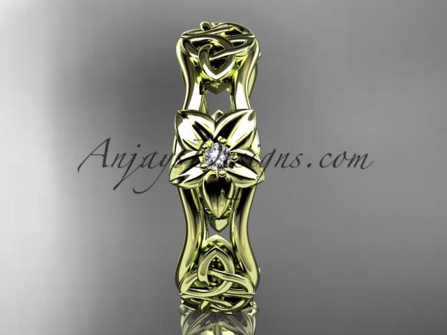 14kt yellow gold diamond celtic trinity knot wedding band, flower engagement ring CT7153B - AnjaysDesigns