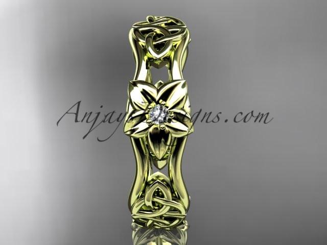 14kt yellow gold diamond celtic trinity knot wedding band, flower engagement ring CT7153B - AnjaysDesigns