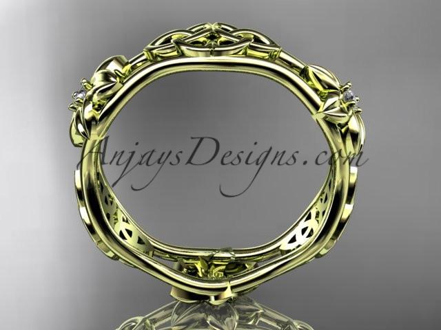 14kt yellow gold diamond celtic trinity knot wedding band, flower engagement ring CT7153B - AnjaysDesigns
