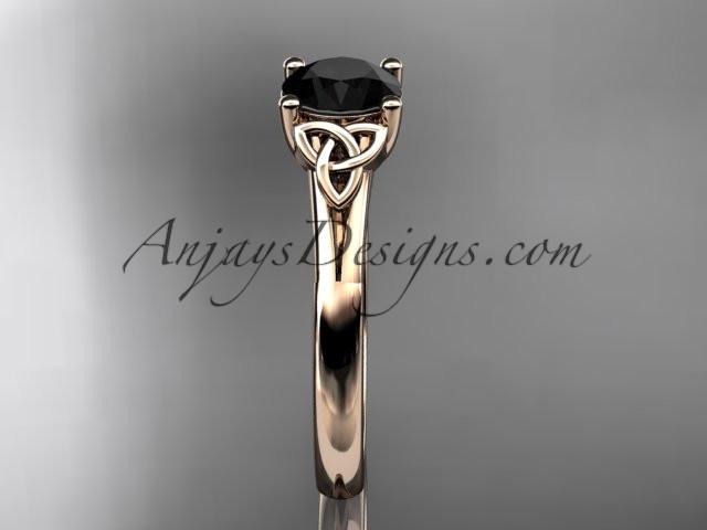 14kt rose gold celtic trinity knot wedding ring with a Black Diamond center stone CT7154 - AnjaysDesigns