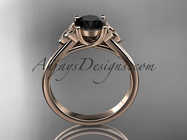 14kt rose gold celtic trinity knot wedding ring with a Black Diamond center stone CT7154 - AnjaysDesigns