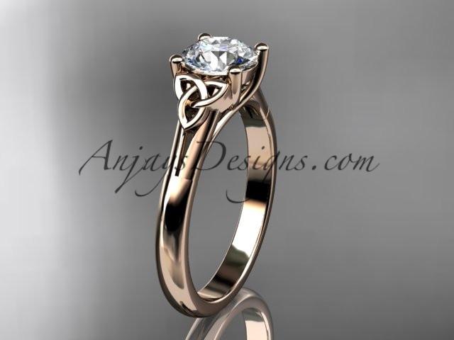14kt rose gold celtic trinity knot wedding ring with a "Forever One" Moissanite center stone CT7154 - AnjaysDesigns