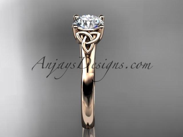 14kt rose gold celtic trinity knot wedding ring with a "Forever One" Moissanite center stone CT7154 - AnjaysDesigns