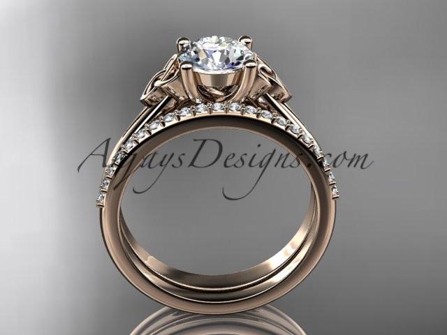 14kt rose gold diamond celtic trinity knot wedding ring, engagement set CT7154S - AnjaysDesigns