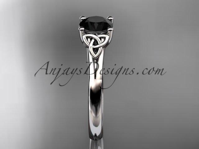 14kt white gold celtic trinity knot wedding ring with a Black Diamond center stone CT7154 - AnjaysDesigns