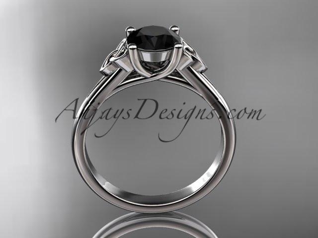 14kt white gold celtic trinity knot wedding ring with a Black Diamond center stone CT7154 - AnjaysDesigns
