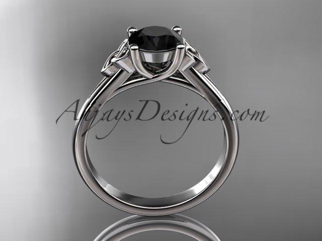 platinum celtic trinity knot wedding ring with a Black Diamond center stone CT7154 - AnjaysDesigns