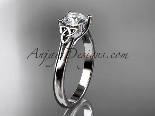 platinum celtic trinity knot wedding ring with a "Forever One" Moissanite center stone CT7154 - AnjaysDesigns