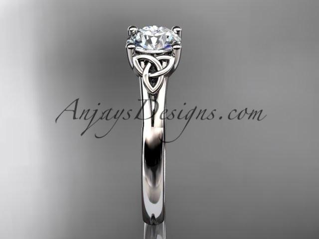 platinum celtic trinity knot wedding ring with a "Forever One" Moissanite center stone CT7154 - AnjaysDesigns