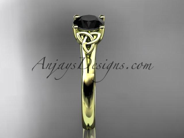 14kt yellow gold celtic trinity knot wedding ring with a Black Diamond center stone CT7154 - AnjaysDesigns