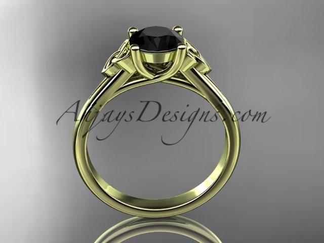 14kt yellow gold celtic trinity knot wedding ring with a Black Diamond center stone CT7154 - AnjaysDesigns
