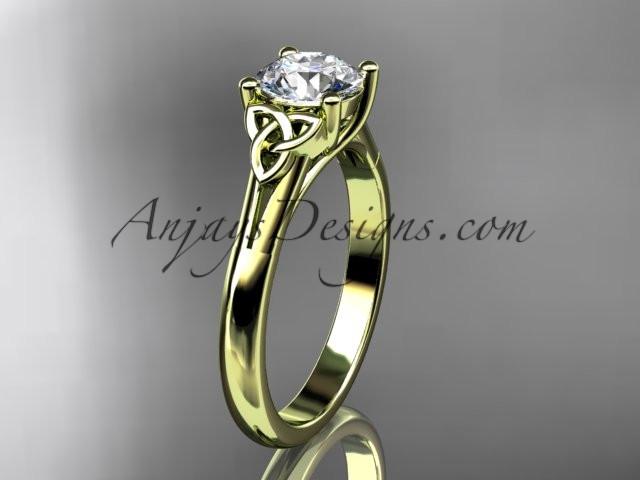 14kt yellow gold celtic trinity knot wedding ring with a "Forever One" Moissanite center stone CT7154 - AnjaysDesigns