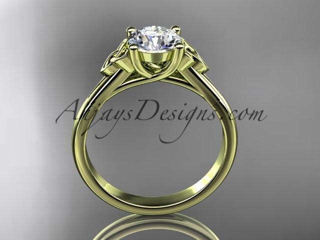 14kt yellow gold celtic trinity knot wedding ring with a "Forever One" Moissanite center stone CT7154 - AnjaysDesigns