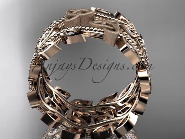14kt rose gold diamond celtic trinity knot, leaf and vine wedding ring, engagement set, wedding band CT7162B - AnjaysDesigns