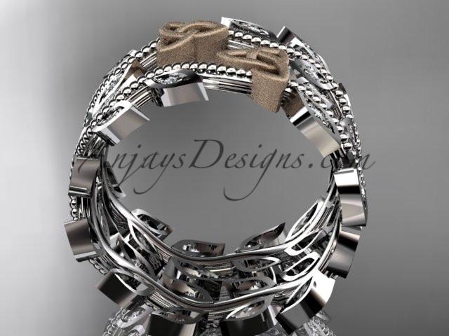 two-tone platinum diamond celtic trinity knot, leaf and vine wedding ring, engagement set, wedding band CT7162B - AnjaysDesigns